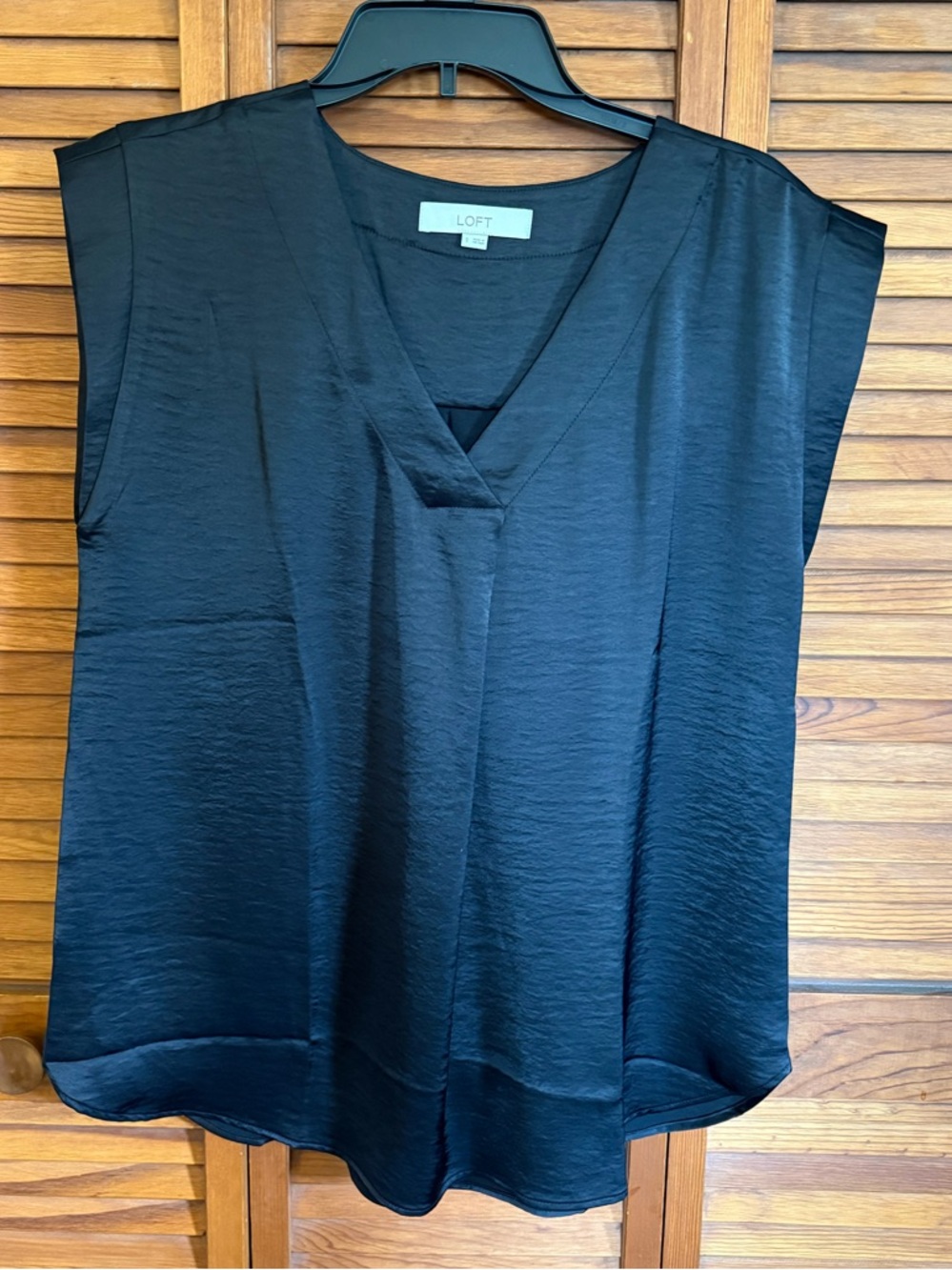 LOFT Black Satin V-Neck Cap Sleeve Blouse